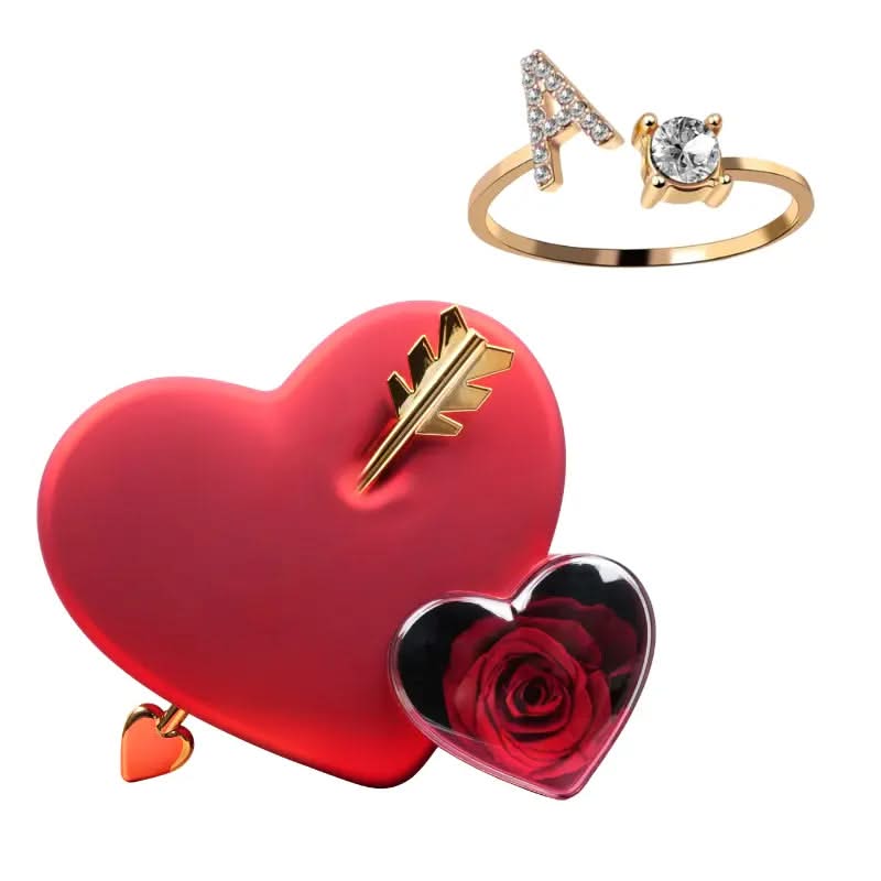 Coffret Amour Rose Éternelle with Initial Bague