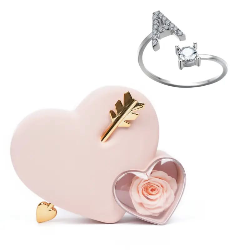Coffret Amour Rose Éternelle with Initial Bague