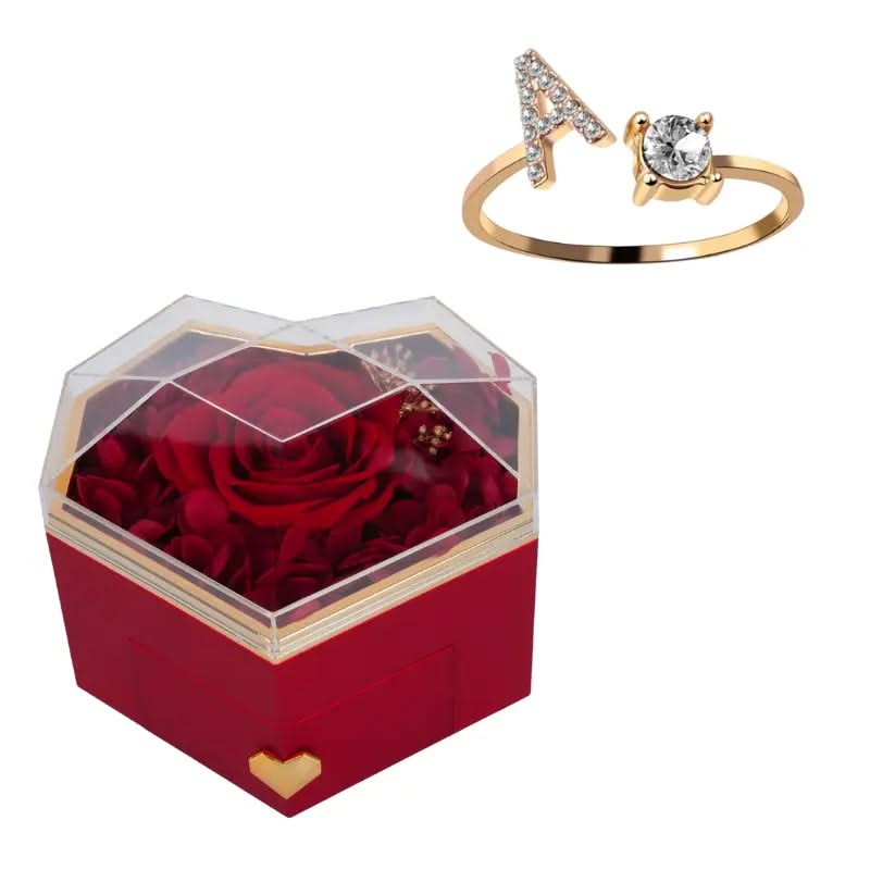 Coffret Coeur Rose Éternelle with Initial Bague