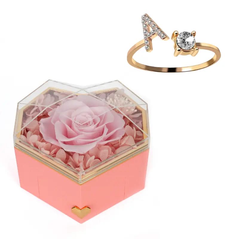 Coffret Coeur Rose Éternelle with Initial Bague