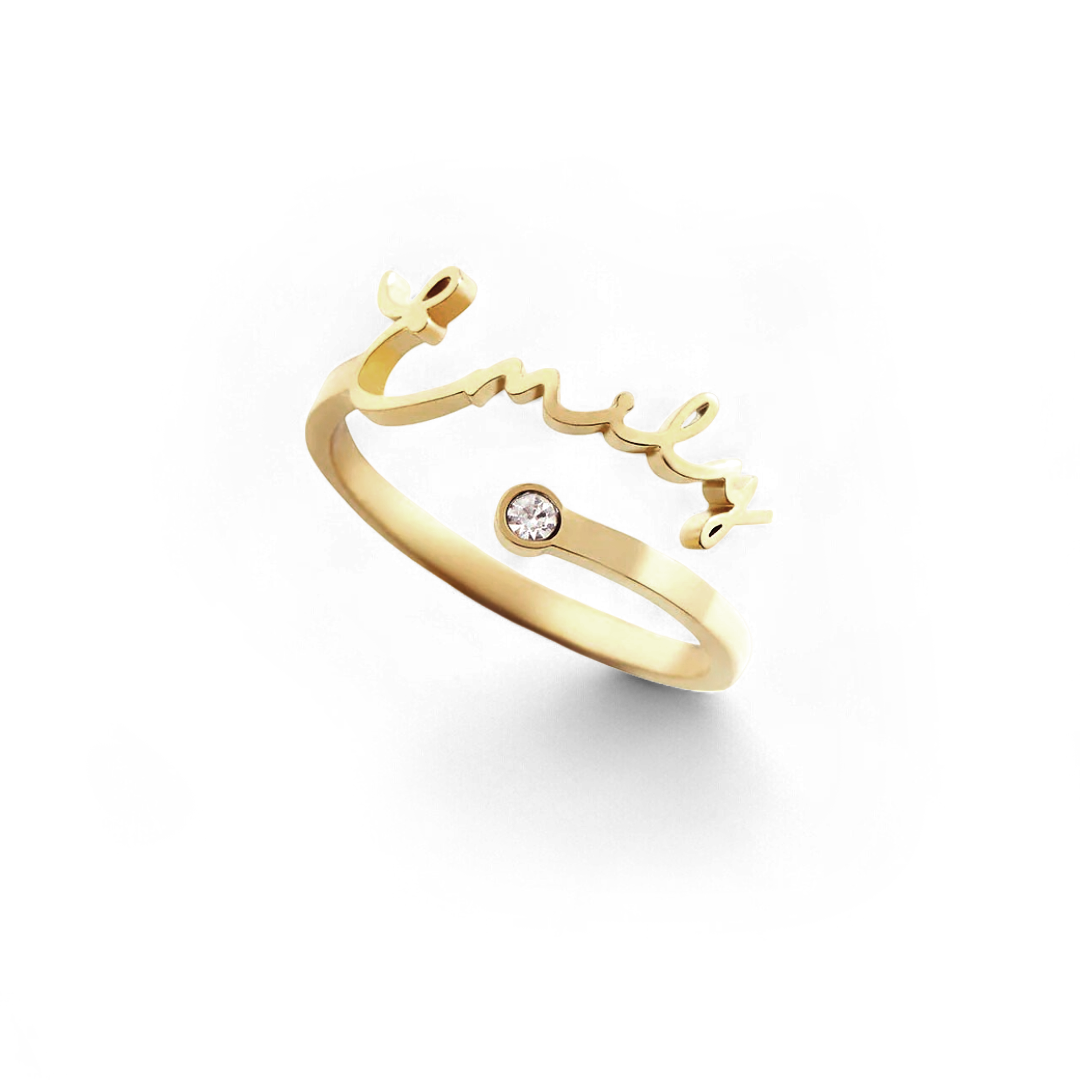 Anillo personalizado con nombre de piedra de nacimiento